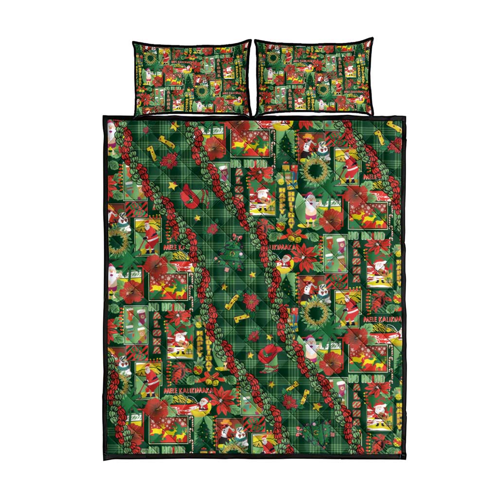 Mele Kalikimaka Pakalana Pikake Lei Quilt Bed Set Hawaiian Rodeo Paniolo Ulaula Palaka - Polynesian Pride
