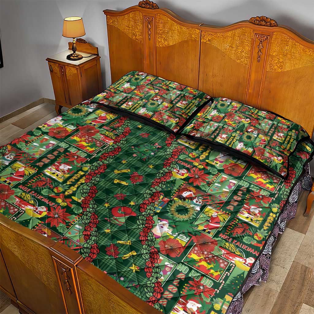 Mele Kalikimaka Pakalana Pikake Lei Quilt Bed Set Hawaiian Rodeo Paniolo Ulaula Palaka - Polynesian Pride