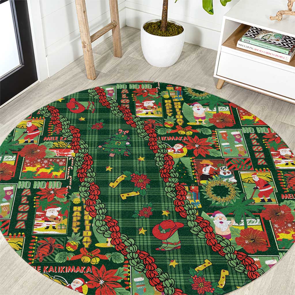 Mele Kalikimaka Pakalana Pikake Lei Round Carpet Hawaiian Rodeo Paniolo Ulaula Palaka - Polynesian Pride