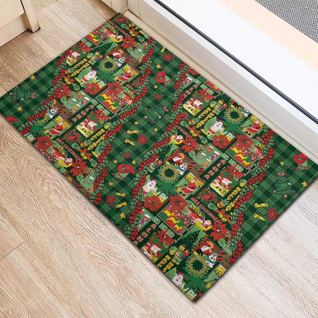 Mele Kalikimaka Pakalana Pikake Lei Rubber Doormat Hawaiian Rodeo Paniolo Ulaula Palaka - Polynesian Pride
