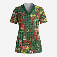 Mele Kalikimaka Pakalana Pikake Lei Scrub Top Hawaiian Rodeo Paniolo Ulaula Palaka LT9 Adult Red - Polynesian Pride