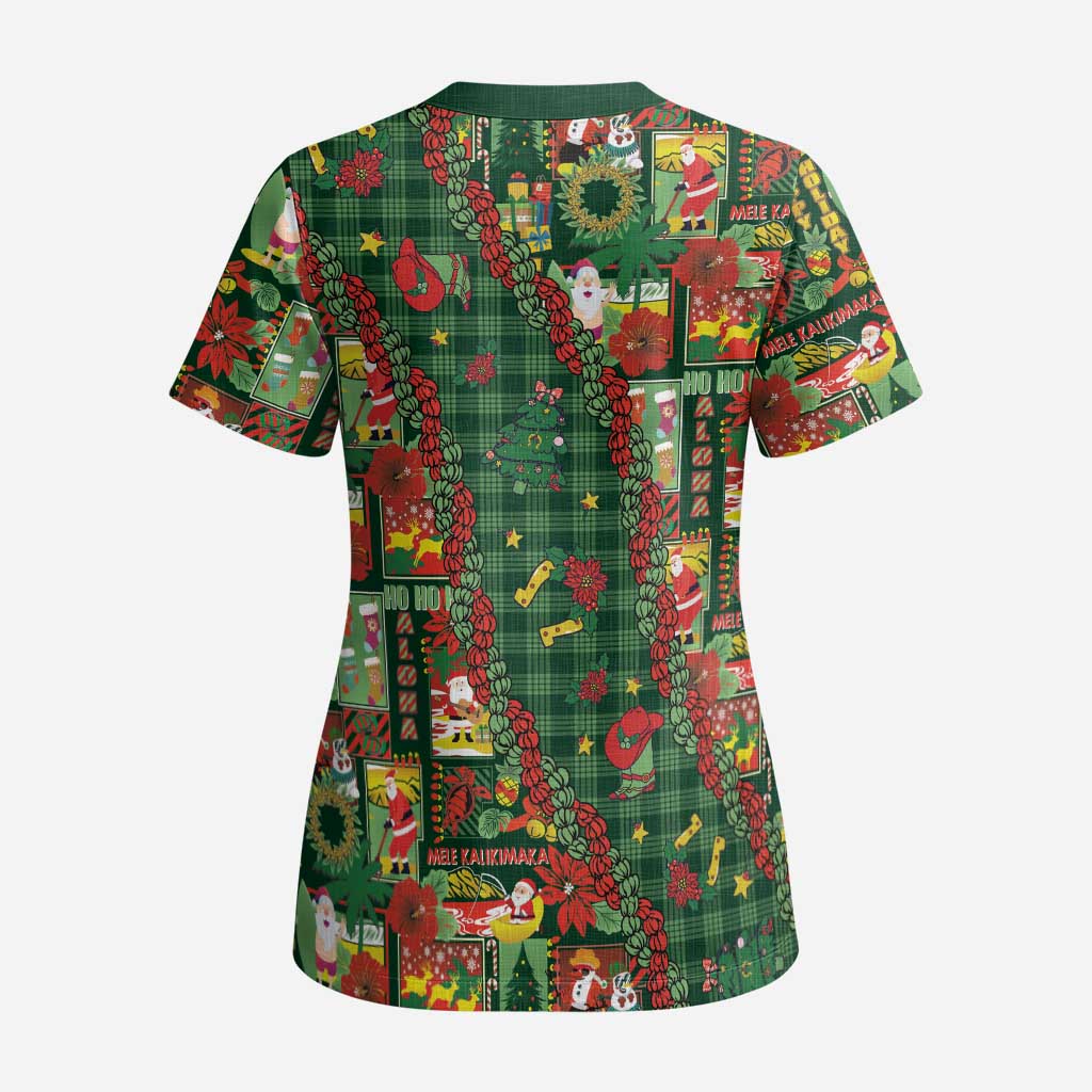 Mele Kalikimaka Pakalana Pikake Lei Scrub Top Hawaiian Rodeo Paniolo Ulaula Palaka LT9 - Polynesian Pride