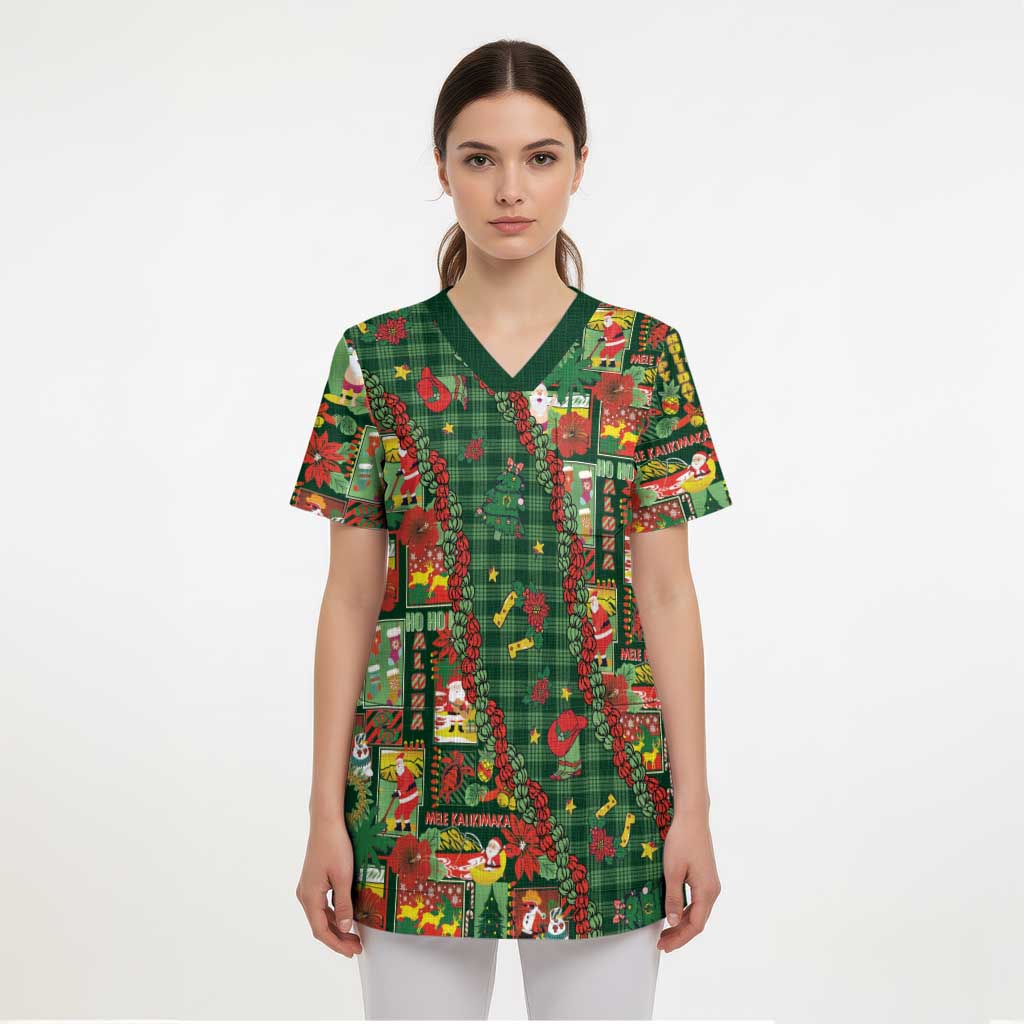 Mele Kalikimaka Pakalana Pikake Lei Scrub Top Hawaiian Rodeo Paniolo Ulaula Palaka LT9 - Polynesian Pride