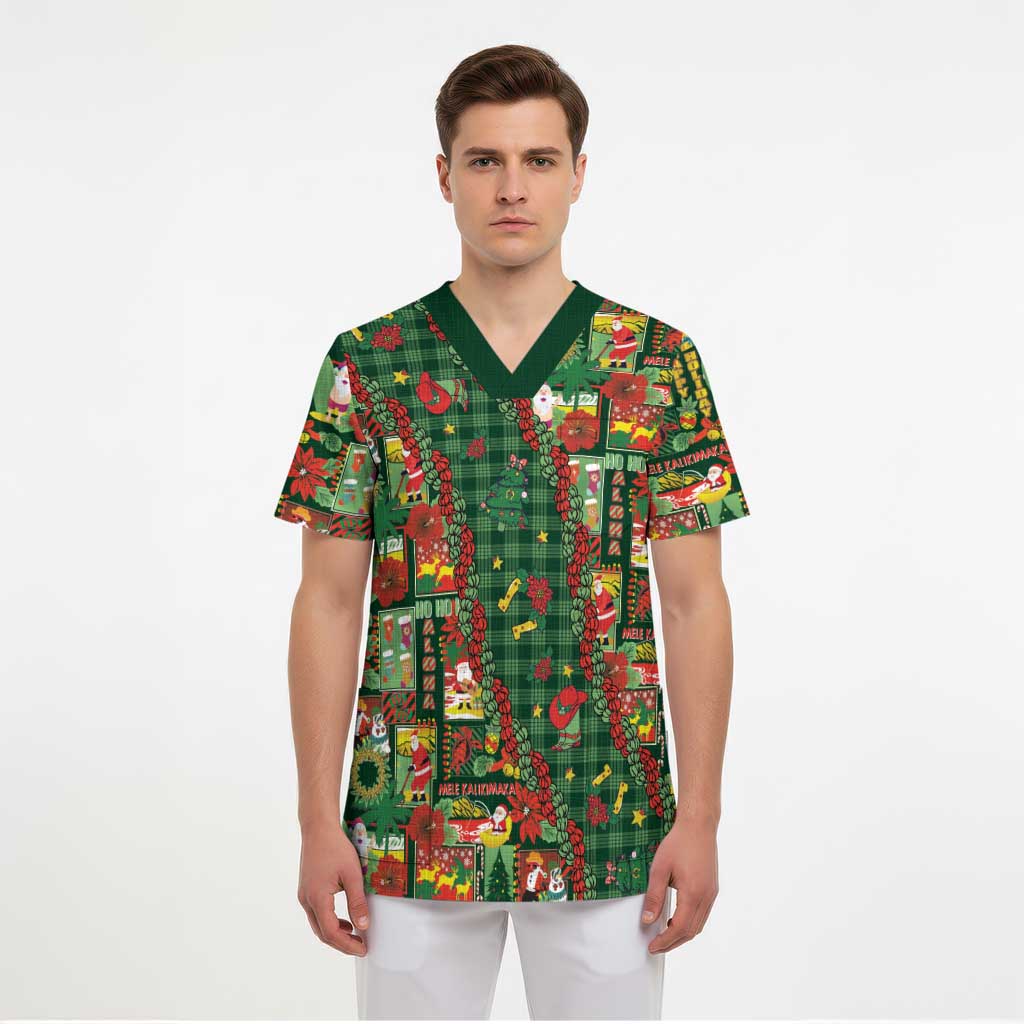 Mele Kalikimaka Pakalana Pikake Lei Scrub Top Hawaiian Rodeo Paniolo Ulaula Palaka LT9 - Polynesian Pride