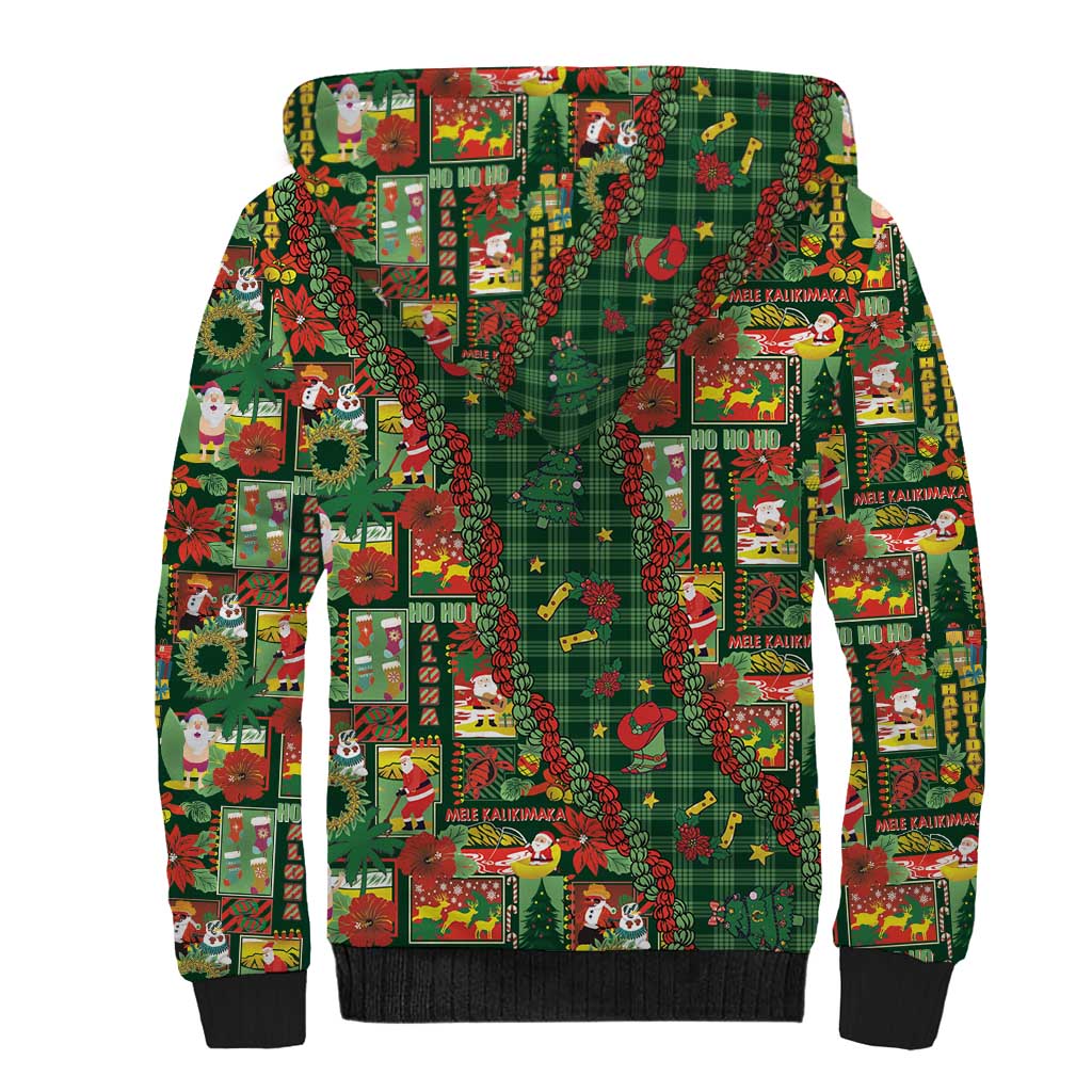 Mele Kalikimaka Pakalana Pikake Lei Sherpa Hoodie Hawaiian Rodeo Paniolo Ulaula Palaka - Polynesian Pride