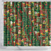 Mele Kalikimaka Pakalana Pikake Lei Shower Curtain Hawaiian Rodeo Paniolo Ulaula Palaka - Polynesian Pride