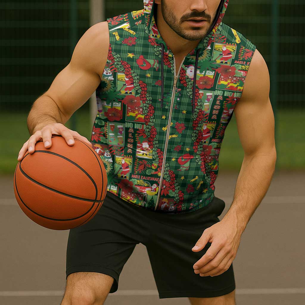 Mele Kalikimaka Pakalana Pikake Lei Sleeveless Zip Hoodie Hawaiian Rodeo Paniolo Ulaula Palaka - Polynesian Pride