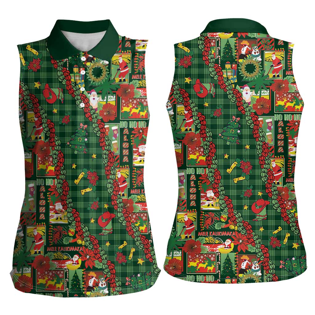Mele Kalikimaka Pakalana Pikake Lei Women Sleeveless Polo Shirt Hawaiian Rodeo Paniolo Ulaula Palaka - Polynesian Pride