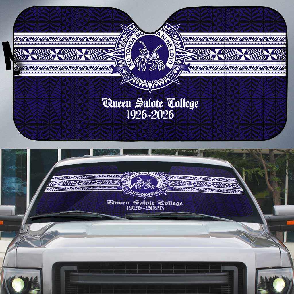 Tonga Queen Salote College 100 years Auto Sun Shade QSC 1926-2026 Tongan Pattern LT9 Blue - Polynesian Pride