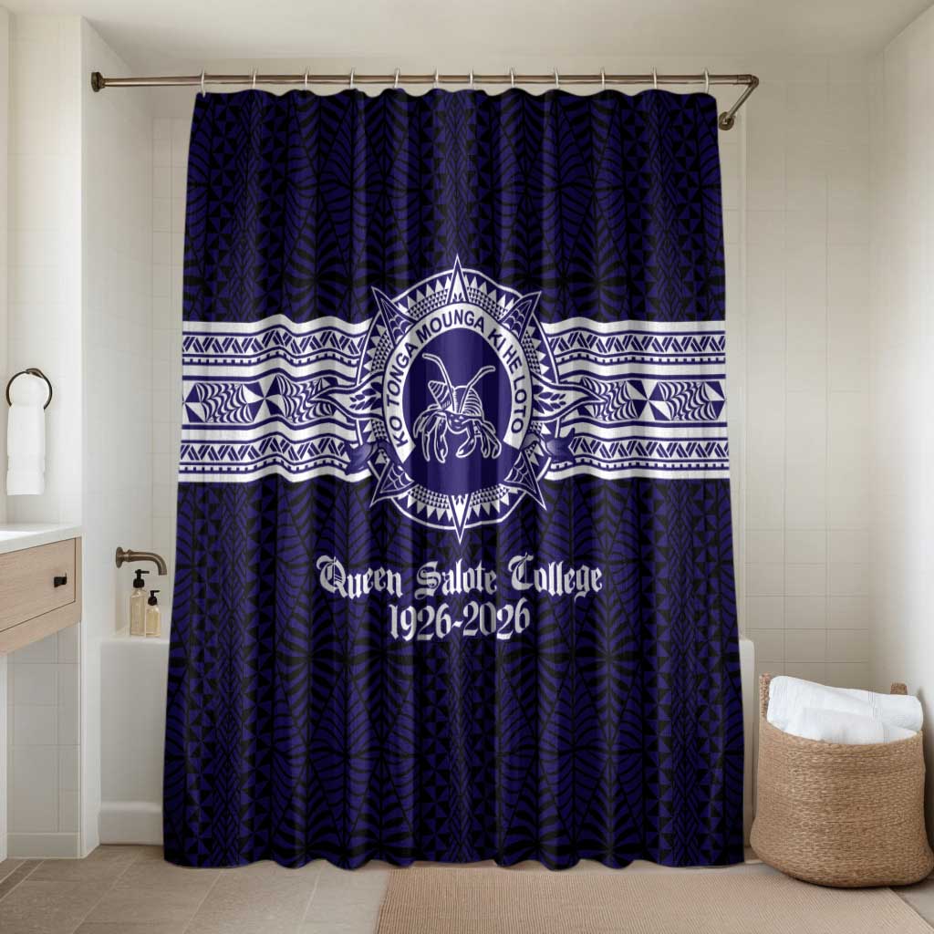 Tonga Queen Salote College 100 years Bathroom Set QSC 1926-2026 Tongan Pattern LT9 Shower Curtain Only Blue - Polynesian Pride