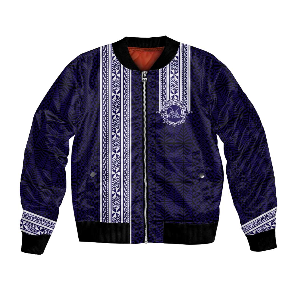 Tonga Queen Salote College 100 years Bomber Jacket QSC 1926-2026 Tongan Pattern LT9 Unisex Blue - Polynesian Pride