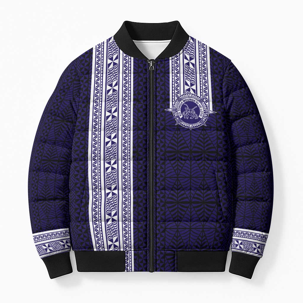 Tonga Queen Salote College 100 years Bomber Puffer Jacket QSC 1926-2026 Tongan Pattern LT9 Unisex Blue - Polynesian Pride