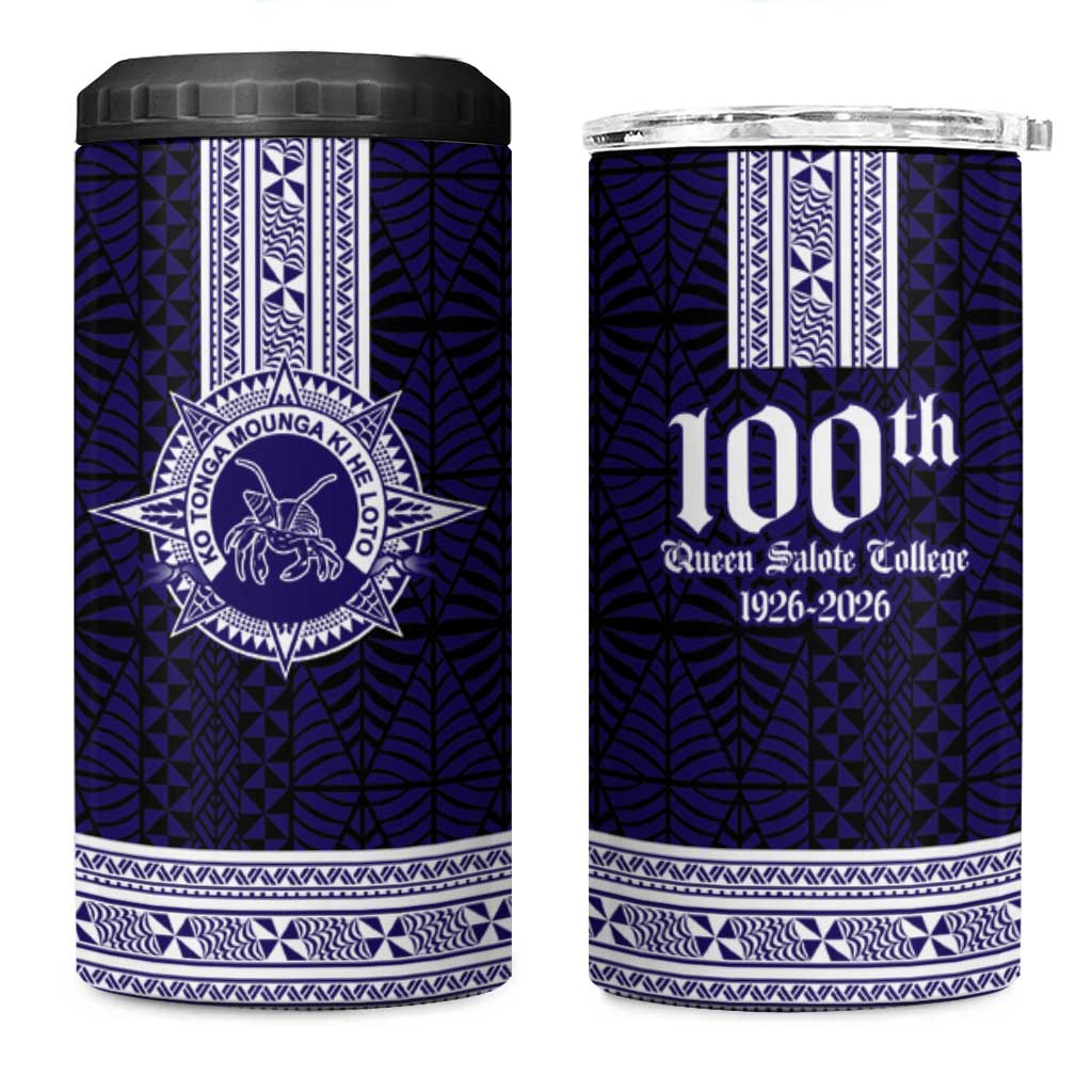 Tonga Queen Salote College 100 years 4 in 1 Can Cooler Tumbler QSC 1926-2026 Tongan Pattern LT9 One Size: 16 oz Blue - Polynesian Pride