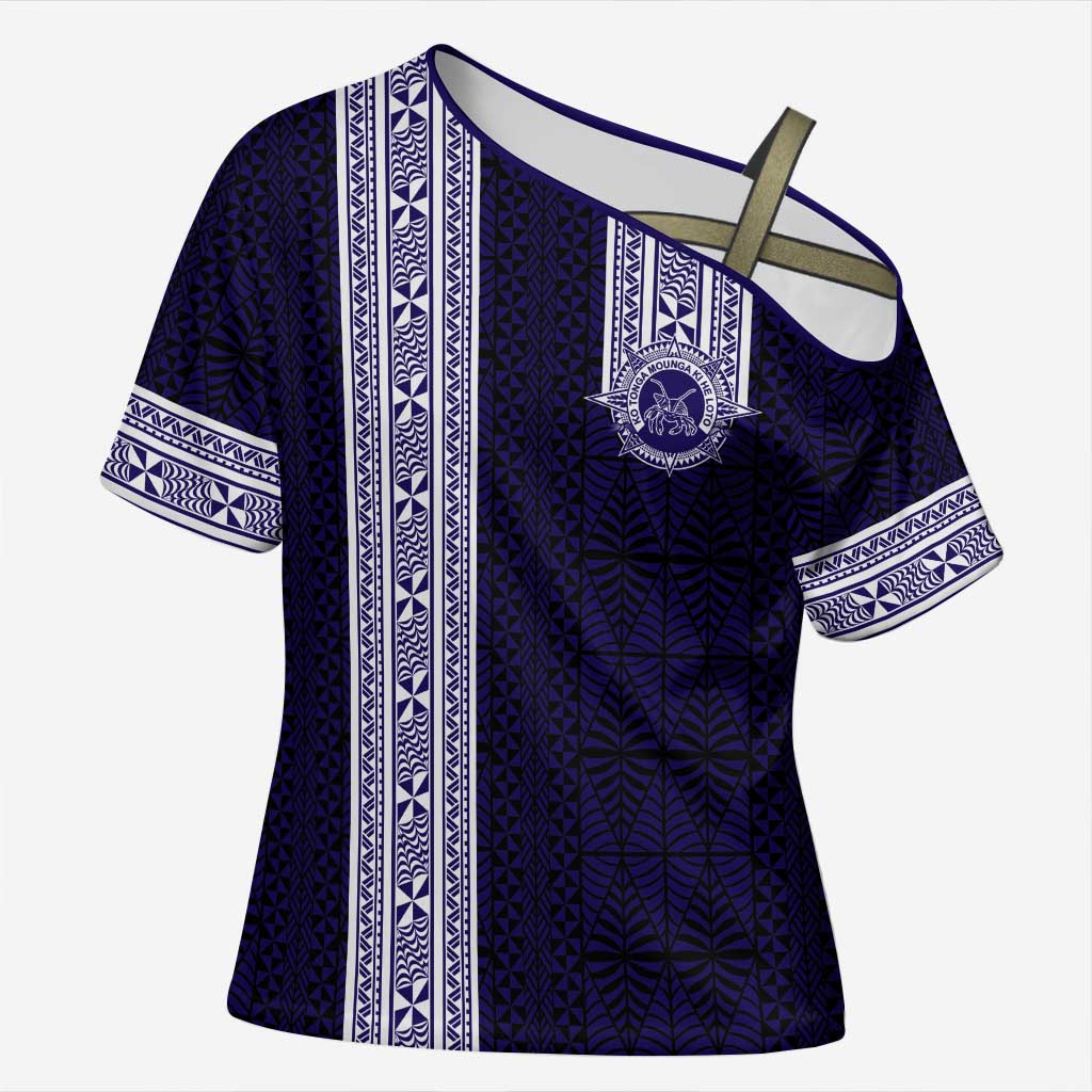 Tonga Queen Salote College 100 years Cross Shoulder Shirt QSC 1926-2026 Tongan Pattern LT9 Female Blue - Polynesian Pride
