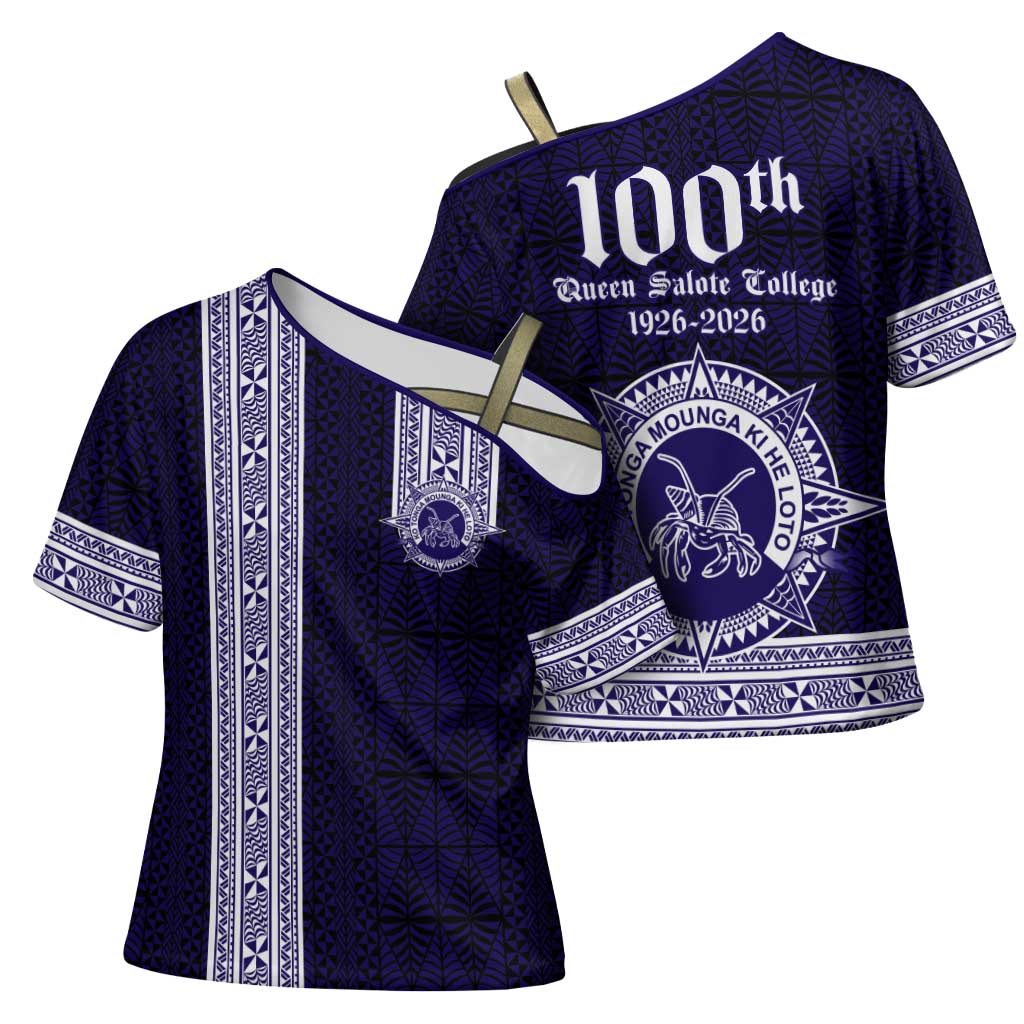 Tonga Queen Salote College 100 years Cross Shoulder Shirt QSC 1926-2026 Tongan Pattern LT9 - Polynesian Pride