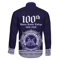 Tonga Queen Salote College 100 years Family Matching Off The Shoulder Long Sleeve Dress and Hawaiian Shirt QSC 1926-2026 Tongan Pattern