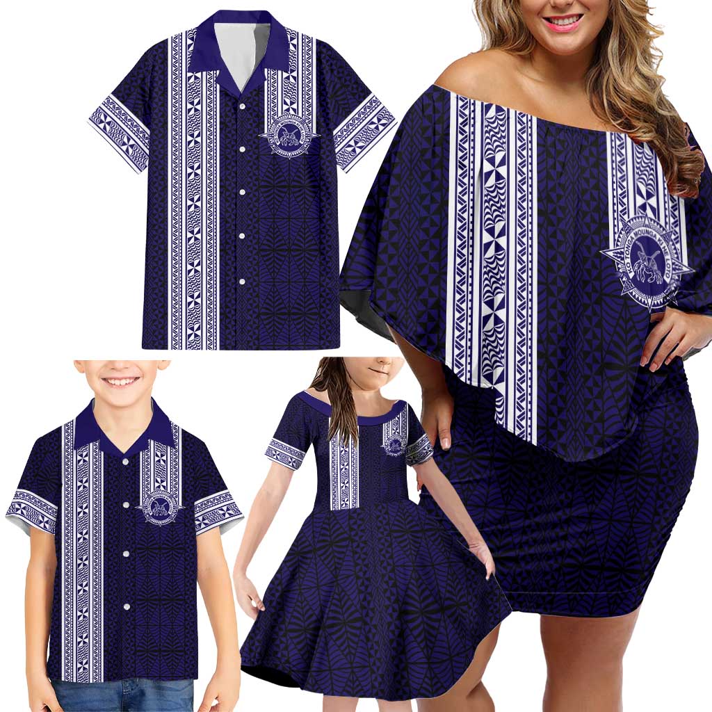 Tonga Queen Salote College 100 years Family Matching Off Shoulder Short Dress and Hawaiian Shirt QSC 1926-2026 Tongan Pattern