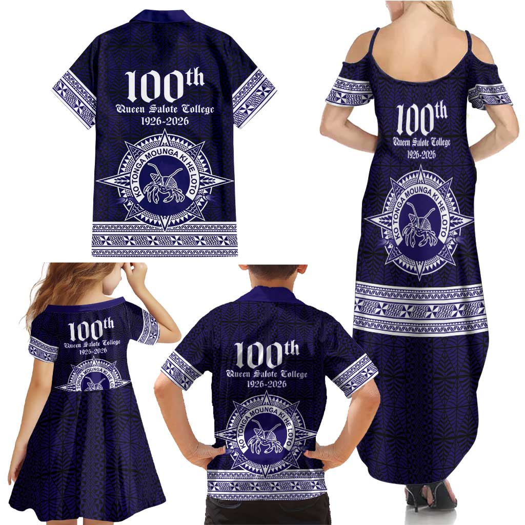Tonga Queen Salote College 100 years Family Matching Summer Maxi Dress and Hawaiian Shirt QSC 1926-2026 Tongan Pattern