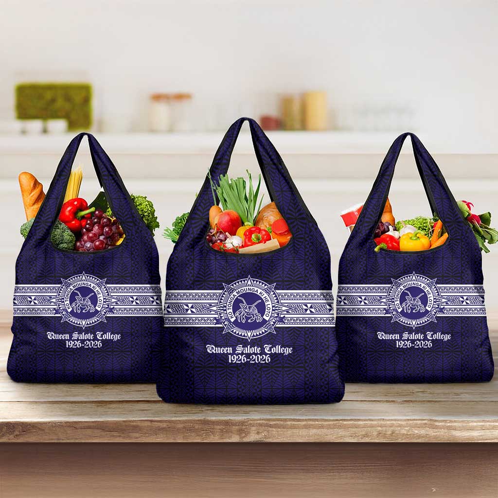Tonga Queen Salote College 100 years Grocery Bag QSC 1926-2026 Tongan Pattern LT9 3-pack One Size Blue - Polynesian Pride