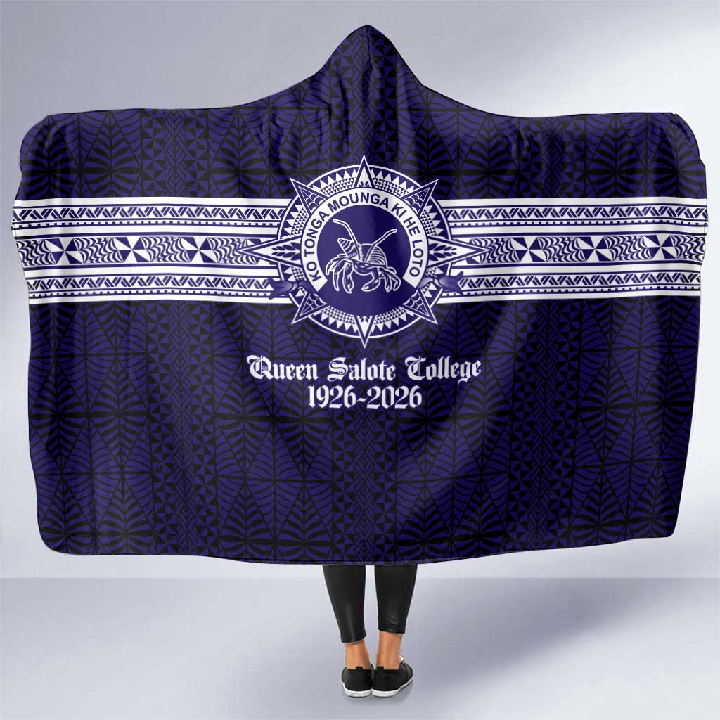 Tonga Queen Salote College 100 years Hooded Blanket QSC 1926-2026 Tongan Pattern LT9 One Size Blue - Polynesian Pride