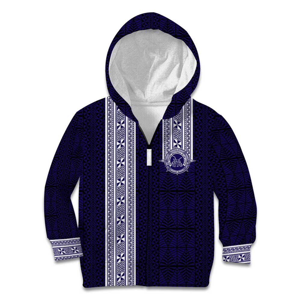 Tonga Queen Salote College 100 years Kid Hoodie QSC 1926-2026 Tongan Pattern LT9 Zip Hoodie Blue - Polynesian Pride