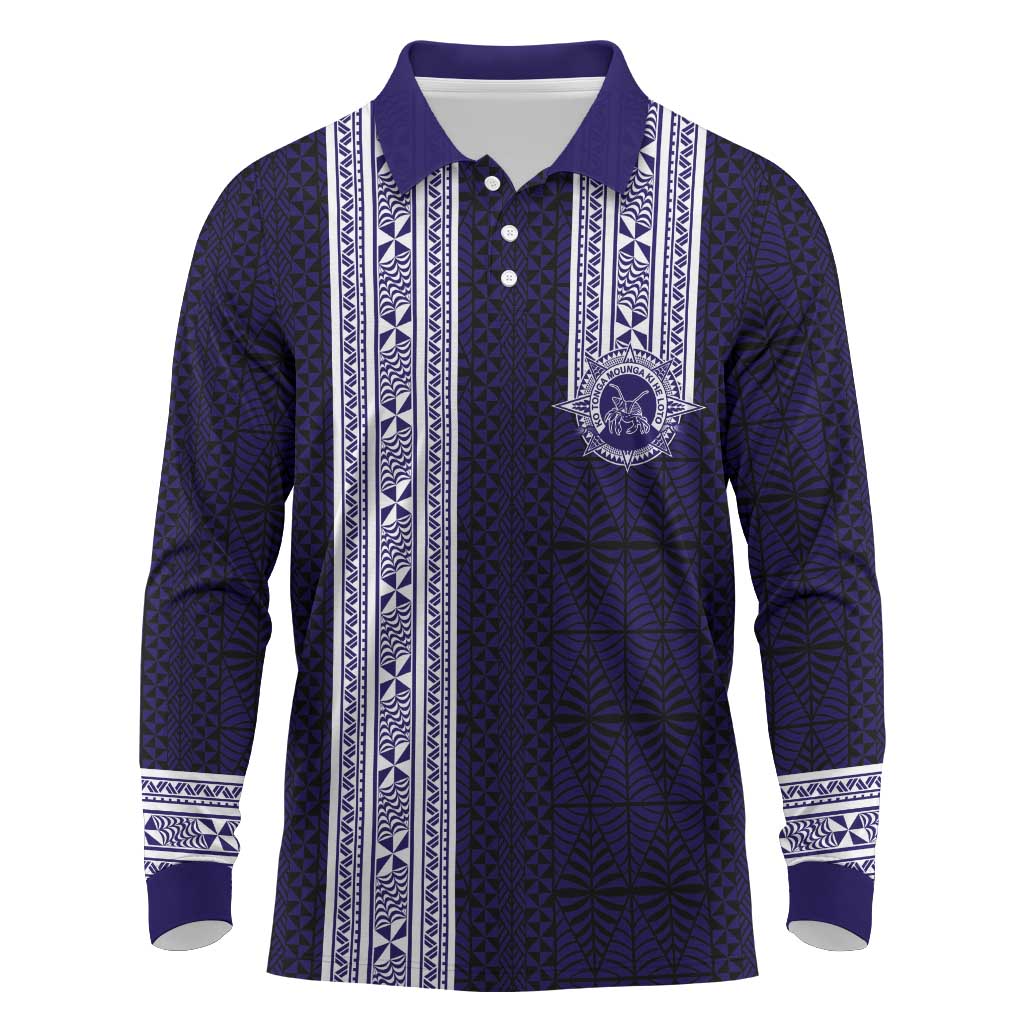 Tonga Queen Salote College 100 years Long Sleeve Polo Shirt QSC 1926-2026 Tongan Pattern LT9 Blue - Polynesian Pride