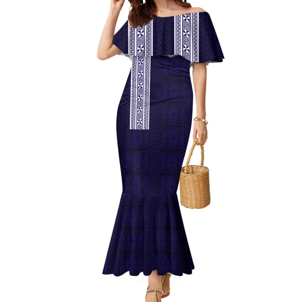 Tonga Queen Salote College 100 years Mermaid Dress QSC 1926-2026 Tongan Pattern LT9 Women Blue - Polynesian Pride