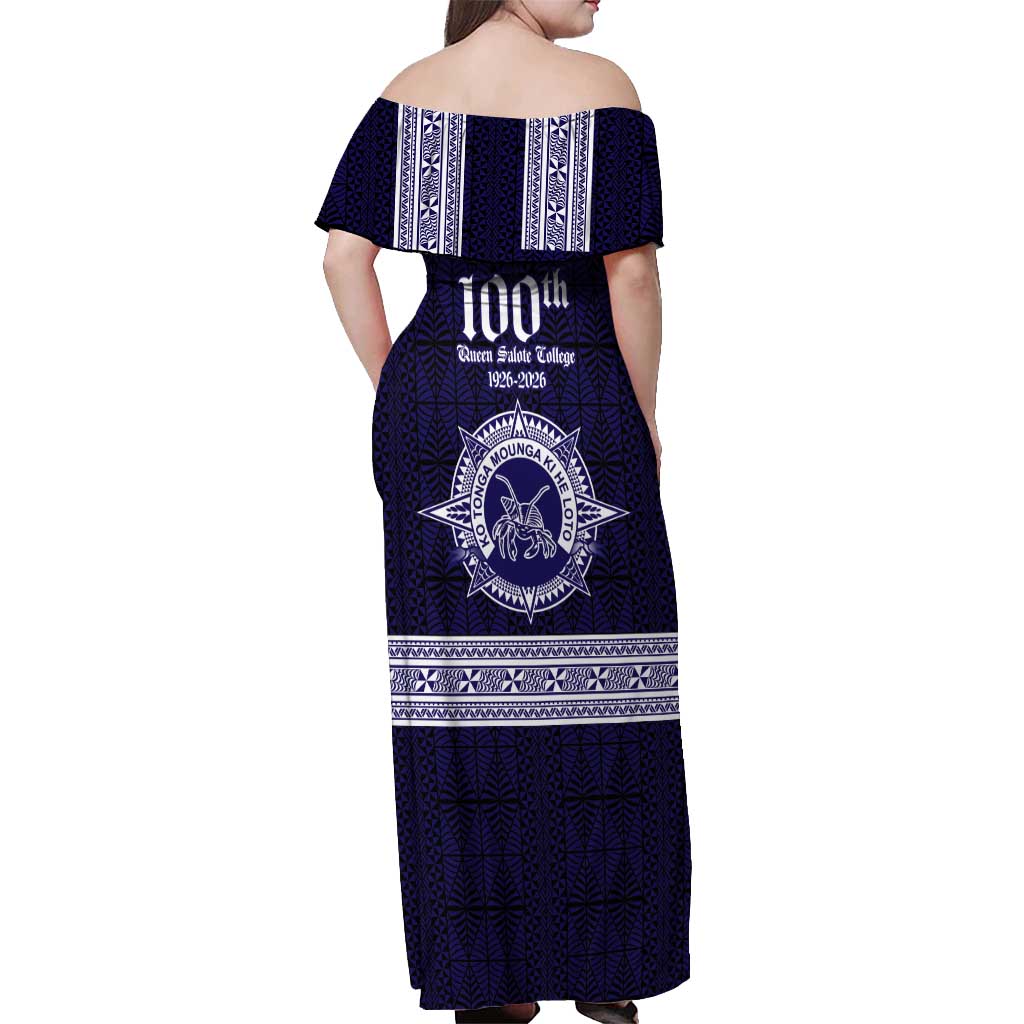 Tonga Queen Salote College 100 years Off Shoulder Maxi Dress QSC 1926-2026 Tongan Pattern LT9 - Polynesian Pride