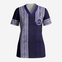 Tonga Queen Salote College 100 years Scrub Top QSC 1926-2026 Tongan Pattern LT9 Adult Blue - Polynesian Pride