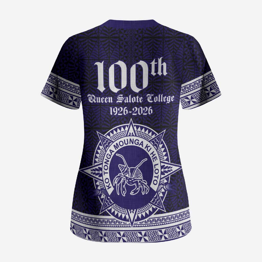 Tonga Queen Salote College 100 years Scrub Top QSC 1926-2026 Tongan Pattern LT9 - Polynesian Pride