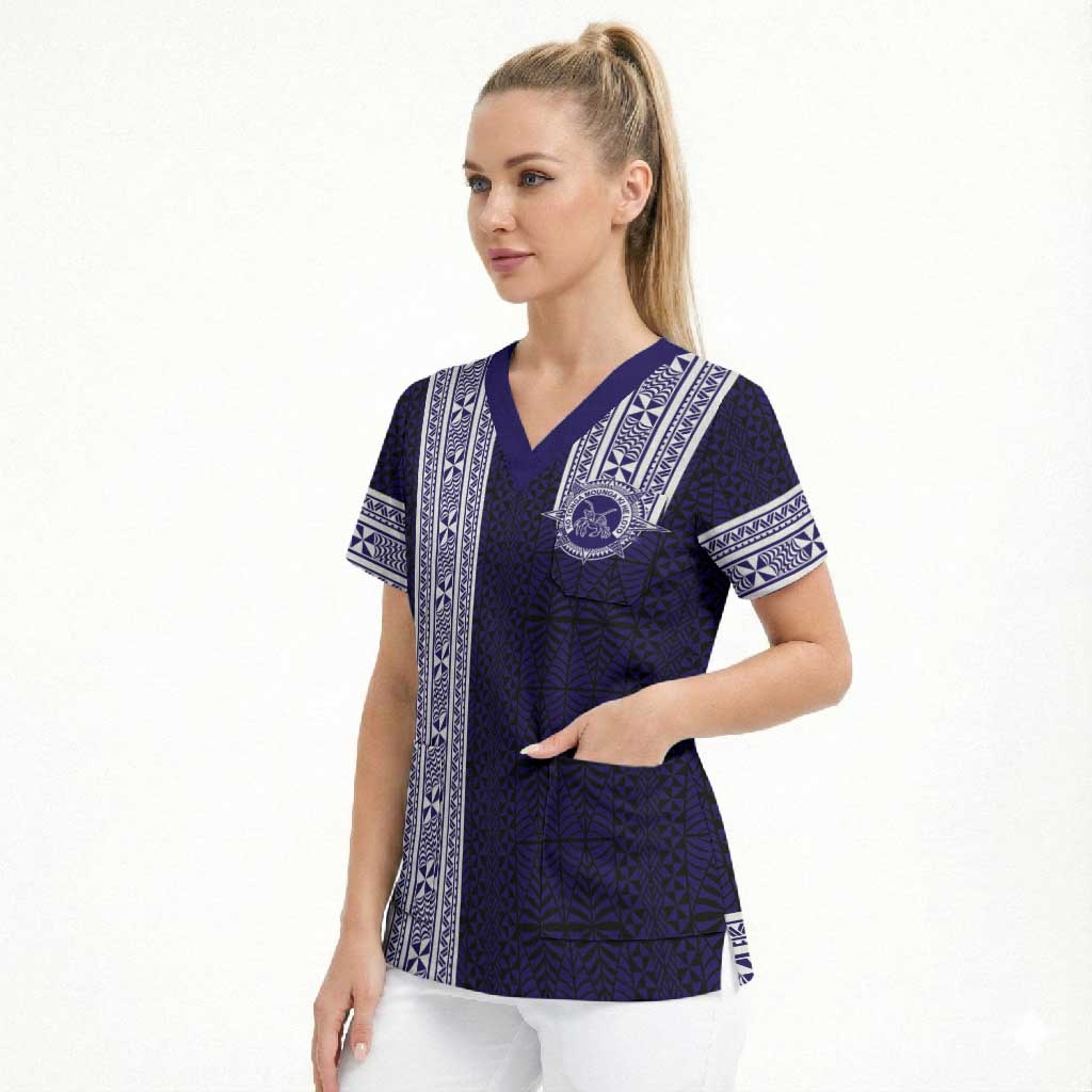 Tonga Queen Salote College 100 years Scrub Top QSC 1926-2026 Tongan Pattern LT9 - Polynesian Pride