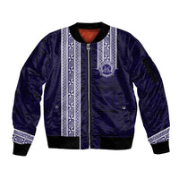 Tonga Queen Salote College 100 years Sleeve Zip Bomber Jacket QSC 1926-2026 Tongan Pattern LT9 Unisex Blue - Polynesian Pride