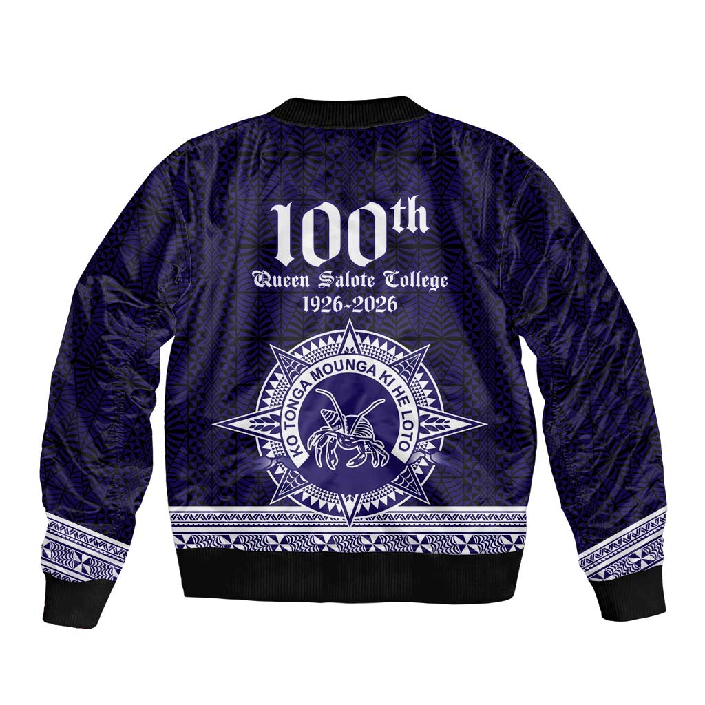 Tonga Queen Salote College 100 years Sleeve Zip Bomber Jacket QSC 1926-2026 Tongan Pattern LT9 - Polynesian Pride