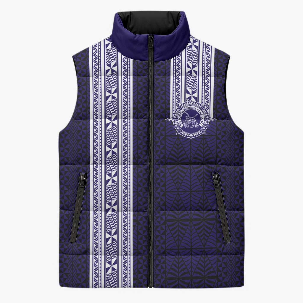 Tonga Queen Salote College 100 years Sleeveless Puffer Jacket QSC 1926-2026 Tongan Pattern LT9 Unisex Blue - Polynesian Pride