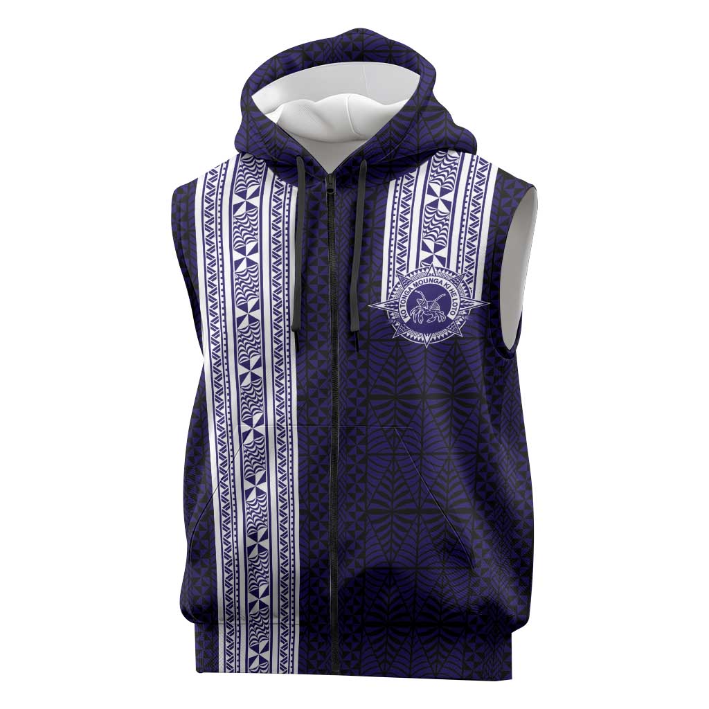Tonga Queen Salote College 100 years Sleeveless Zip Hoodie QSC 1926-2026 Tongan Pattern LT9 Blue - Polynesian Pride