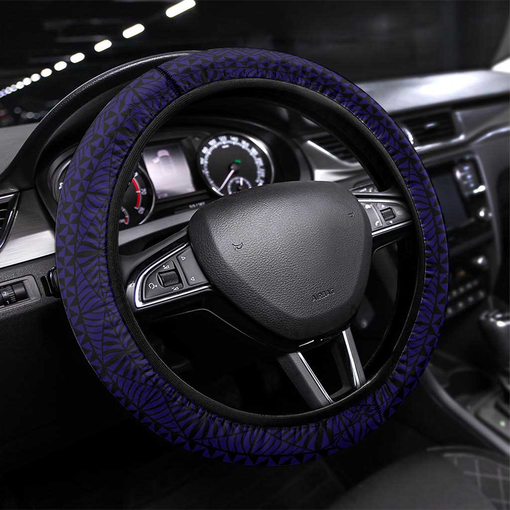 Tonga Queen Salote College 100 years Steering Wheel Cover QSC 1926-2026 Tongan Pattern LT9 Universal Fit Blue - Polynesian Pride