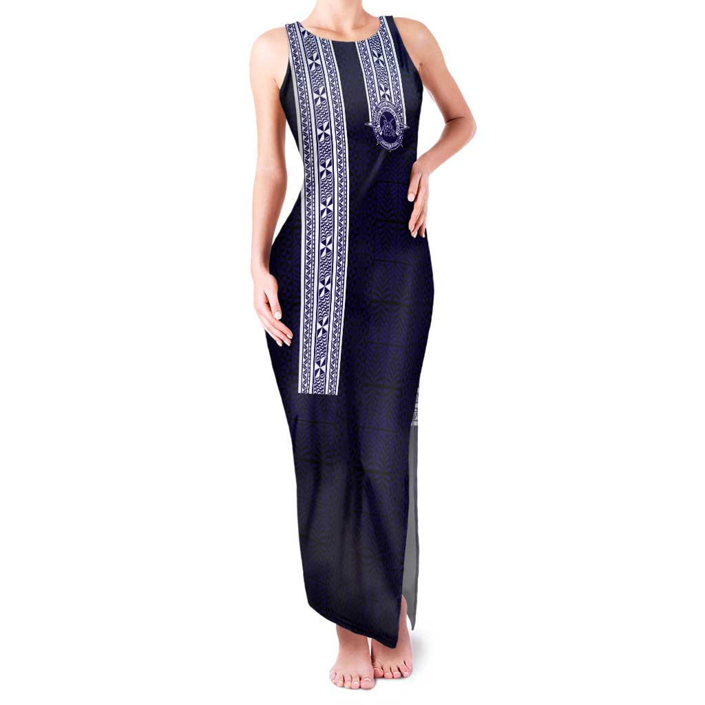 Tonga Queen Salote College 100 years Tank Maxi Dress QSC 1926-2026 Tongan Pattern LT9 Women Blue - Polynesian Pride