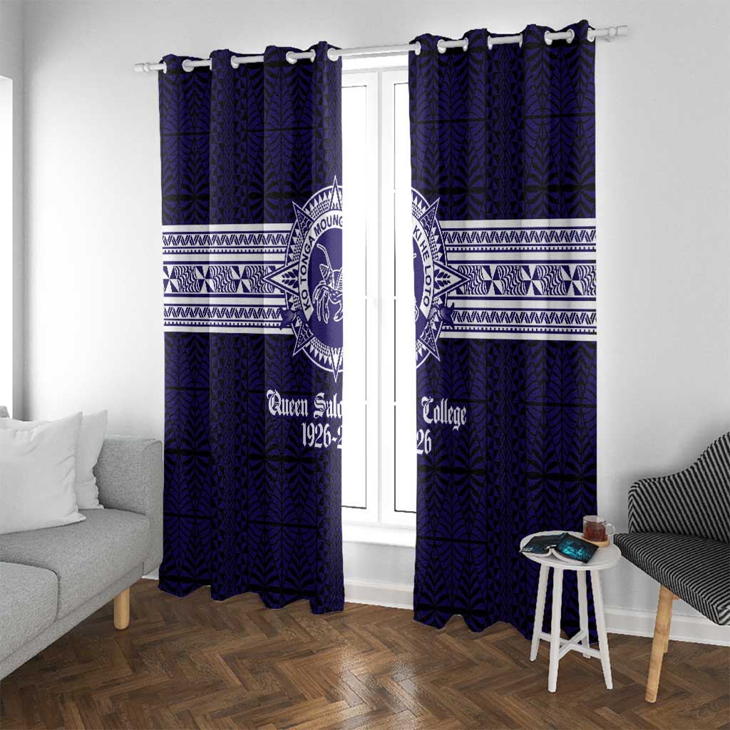 Tonga Queen Salote College 100 years Window Curtain QSC 1926-2026 Tongan Pattern LT9 With Grommets Blue - Polynesian Pride