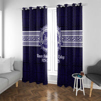 Tonga Queen Salote College 100 years Window Curtain QSC 1926-2026 Tongan Pattern LT9 With Grommets Blue - Polynesian Pride