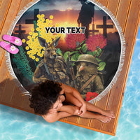 Kangaroo-Kiwi Soldier ANZAC Personalised Beach Blanket Golden Wattle and Pohutukawa Flowers LT9 - Polynesian Pride