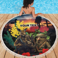 Kangaroo-Kiwi Soldier ANZAC Personalised Beach Blanket Golden Wattle and Pohutukawa Flowers LT9 - Polynesian Pride