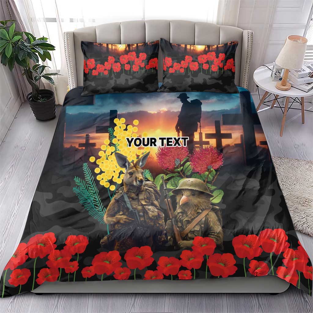 Kangaroo-Kiwi Soldier ANZAC Personalised Bedding Set Golden Wattle and Pohutukawa Flowers