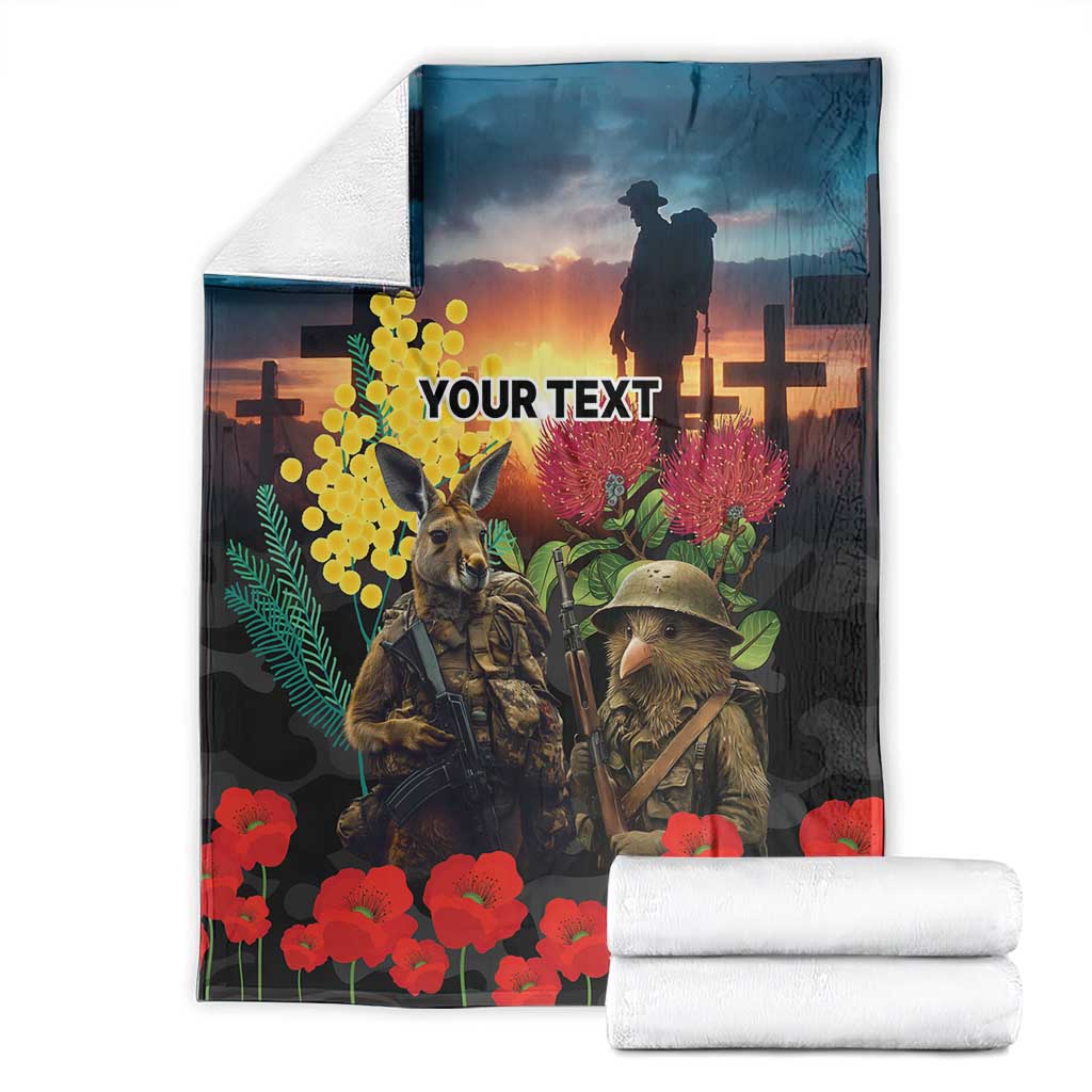 Kangaroo-Kiwi Soldier ANZAC Personalised Blanket Golden Wattle and Pohutukawa Flowers LT9 - Polynesian Pride