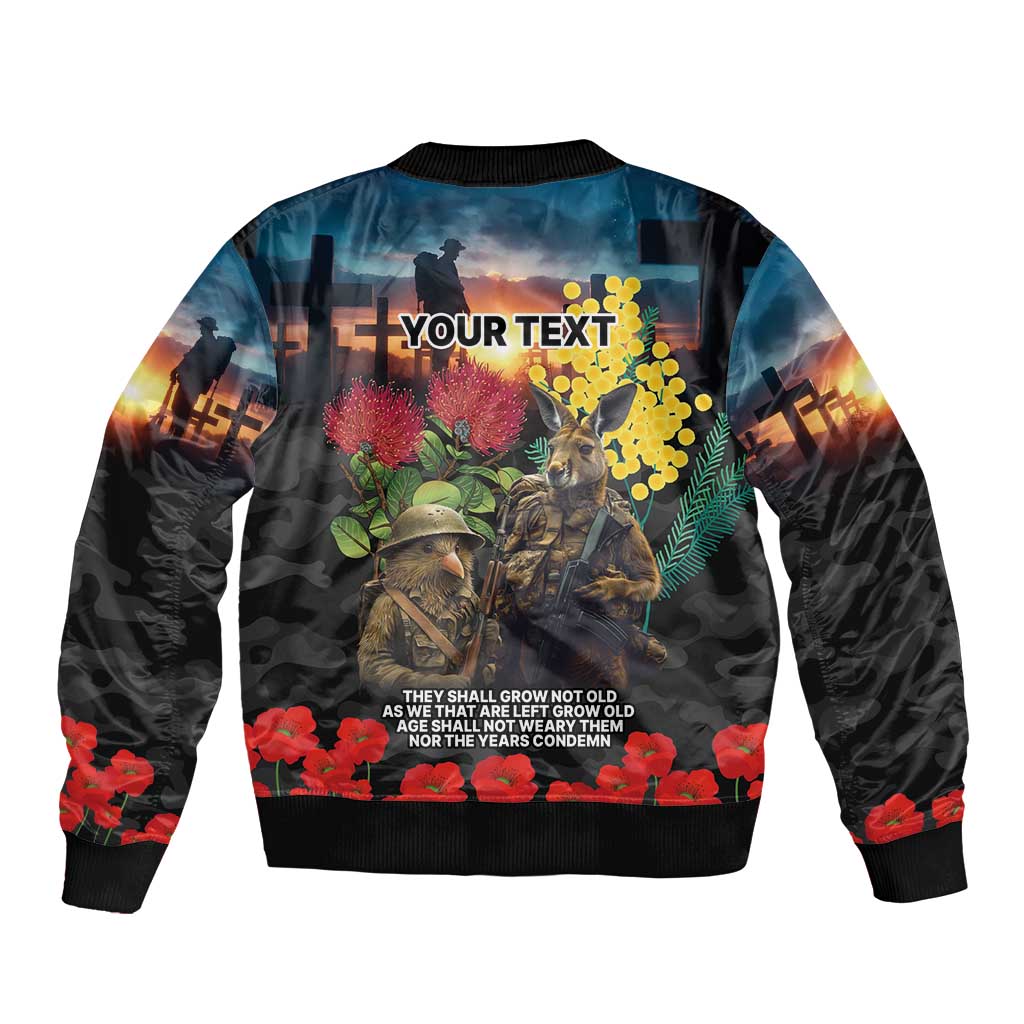 Kangaroo-Kiwi Soldier ANZAC Personalised Bomber Jacket Golden Wattle and Pohutukawa Flowers