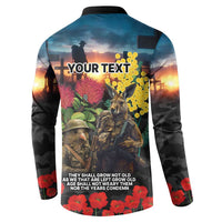 Kangaroo-Kiwi Soldier ANZAC Personalised Button Sweatshirt Golden Wattle and Pohutukawa Flowers LT9 - Polynesian Pride