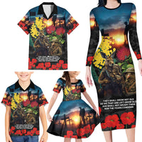 Kangaroo-Kiwi Soldier ANZAC Personalised Family Matching Long Sleeve Bodycon Dress and Hawaiian Shirt Golden Wattle and Pohutukawa Flowers