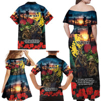 Kangaroo-Kiwi Soldier ANZAC Personalised Family Matching Off Shoulder Maxi Dress and Hawaiian Shirt Golden Wattle and Pohutukawa Flowers