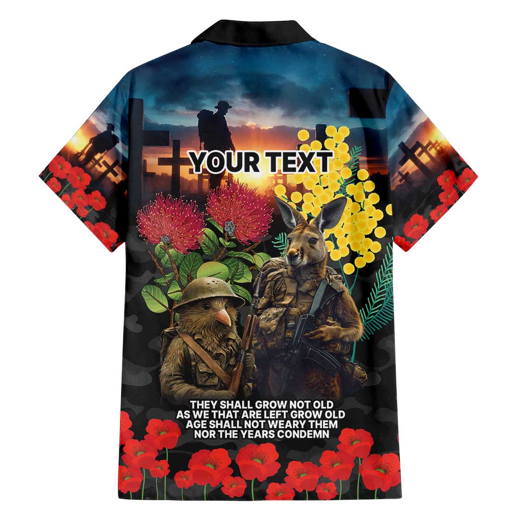 Kangaroo-Kiwi Soldier ANZAC Personalised Family Matching Off Shoulder Short Dress and Hawaiian Shirt Golden Wattle and Pohutukawa Flowers