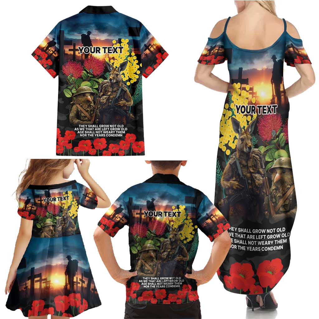 Kangaroo-Kiwi Soldier ANZAC Personalised Family Matching Summer Maxi Dress and Hawaiian Shirt Golden Wattle and Pohutukawa Flowers