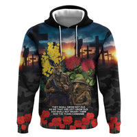 Kangaroo-Kiwi Soldier ANZAC Personalised Hoodie Golden Wattle and Pohutukawa Flowers